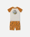 Deux Par Deux Little Boy's Organic Cotton Two-piece Short Pajama Set Sloths On Tan And Mottled Backg In Sloths On Tan And Mottled