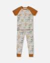 DEUX PAR DEUX DEUX PAR DEUX LITTLE BOY'S ORGANIC COTTON TWO-PIECE SHORT SLEEVE TOP AND PANT PAJAMA SET DINOSAUR ON