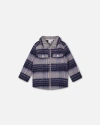 DEUX PAR DEUX DEUX PAR DEUX LITTLE BOY'S OVERSHIRT WOOL-EFFECT WITH POCKETS PLAID BLUE AND GRAY