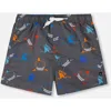 Deux Par Deux Little Boy's Printed Boardshorts Orange, Red, And Blue Sharks On Gray In Orange Red And Blue Sharks