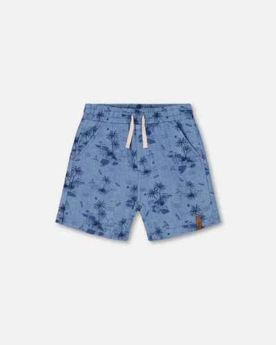 Deux Par Deux Babies'  Little Boy's Printed Chambray Short Pale Blue And Navy