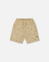 Deux Par Deux Boy's Printed French Terry Short Beige With Palm Trees In Beige With Palm Trees