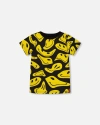 Deux Par Deux Little Boy's Printed Organic Cotton Tee Black And Yellow Smile In Black And Yellow Smile