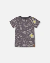 Deux Par Deux Kids'  Little Boy's Printed Organic Cotton Tee Grayish Blue And Camping