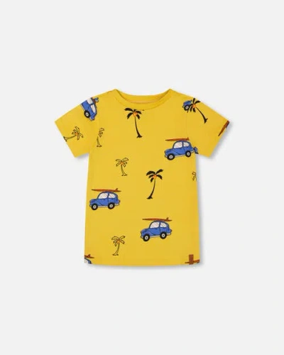 DEUX PAR DEUX DEUX PAR DEUX LITTLE BOY'S PRINTED ORGANIC COTTON TEE YELLOW AND BLUE CAR