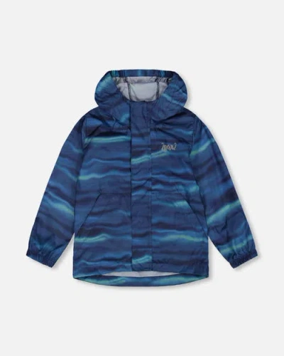 Deux Par Deux Kids'  Little Boy's Printed Packable Windbreaker Blue Wave And Black