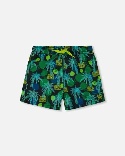 Deux Par Deux Babies'  Little Boy's Printed Swim Trunks Green Jungle On Black