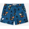 Deux Par Deux Boy's Printed Swim Trunks Orange Sloths On Navy Blue In Orange Sloths On Navy Blue