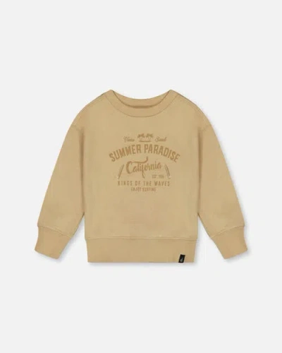Deux Par Deux Kids'  Little Boy's Pullover Graphic Sweatshirt Beige