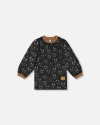 Deux Par Deux Little Boy's School Apron Black Printed Fox In Printed Fox