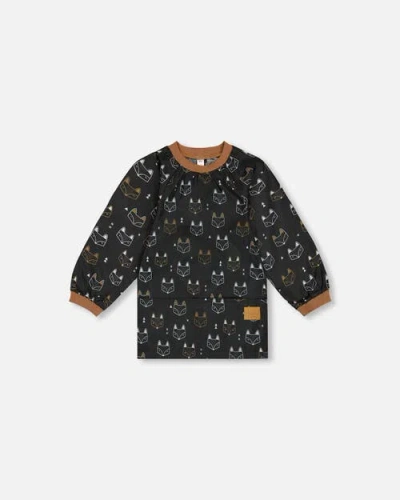 Deux Par Deux Babies'  Little Boy's School Apron Black Printed Fox