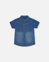 Deux Par Deux Little Boy's Short Sleeve Button Down Shirt Dark Denim Blue In Dark Denim Blue