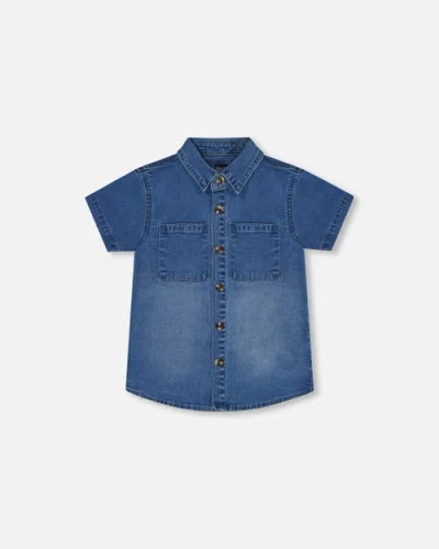 Deux Par Deux Babies'  Little Boy's Short Sleeve Button Down Shirt Dark Denim Blue