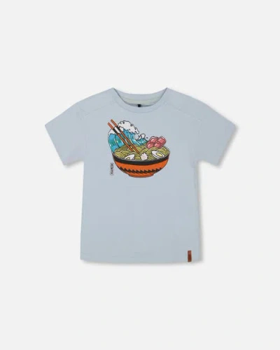 Deux Par Deux Babies'  Little Boy's Short Sleeve Graphic Tee Blue And Ramen