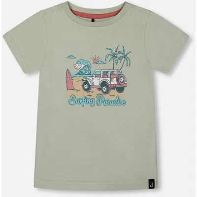 Deux Par Deux Babies'  Little Boy's Short Sleeve Organic Cotton Graphic Tee Sage And Multi