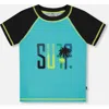 Deux Par Deux Little Boy's Short Sleeve Rashguard Black And Turquoise In Black And Turquoise