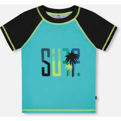 Deux Par Deux Babies'  Little Boy's Short Sleeve Rashguard Black And Turquoise