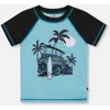 Deux Par Deux Little Boy's Short Sleeve Rashguard Light Blue And Black In Light Blue And Black