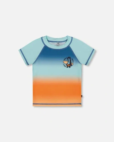 Deux Par Deux Babies'  Little Boy's Short Sleeve Rashguard Navy Blue, Turquoise, And Orange In Navy Blue Turquoise And Orange
