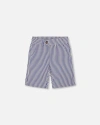 Deux Par Deux Little Boy's Slant Pocket Bermuda Shorts Royal Blue Striped In Cream Striped Blue