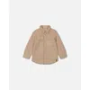 Deux Par Deux Little Boy's Soft Fleece Overshirt With Pocket Beige In Sesame