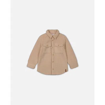 Deux Par Deux Babies'  Little Boy's Soft Fleece Overshirt With Pocket Beige In Sesame