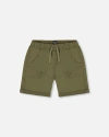 Deux Par Deux Little Boy's Stretch Twill Short Dark Olive Green In Dark Olive Green