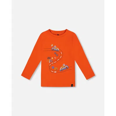 Deux Par Deux Babies'  Little Boy's T-shirt With Print Tangerine In Mandarin Red