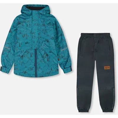 Deux Par Deux Babies'  Little Boy's Two-piece Mid-season Outerwear Set Blue And Gray