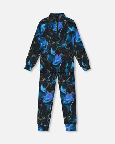 Deux Par Deux Two Piece Thermal Underwear Set Black Printed Storm - Little Kid