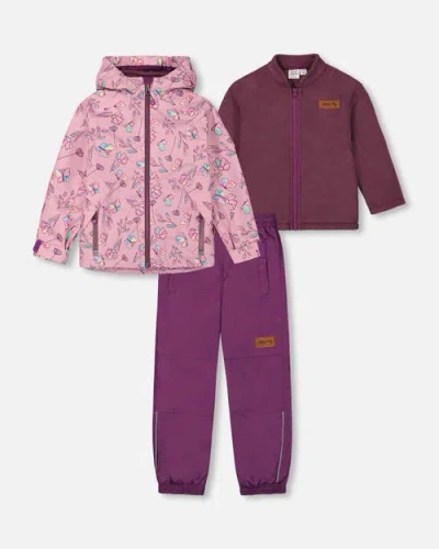 Deux Par Deux Babies'  Little Girl's 3-in-1 Mid-season Outerwear Set With Printed Jacket Lilac And Multicolor In Lilac And Multicolor Butterfly