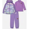 Deux Par Deux Little Girl's 3-in-1 Mid-season Outerwear Set With Printed Jacket Mauve And Blue, Pink In Purple