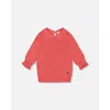 Deux Par Deux Little Girl's 3/4 Knit Sweater With Collar Coral In Tea Rose