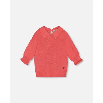 DEUX PAR DEUX DEUX PAR DEUX LITTLE GIRL'S 3/4 KNIT SWEATER WITH COLLAR CORAL