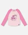 Deux Par Deux Little Girl's Baseball Top With Print Unicorn In Crocus