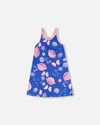 DEUX PAR DEUX LITTLE GIRL'S BEACH DRESS ROYAL BLUE PRINTED PINK LEMON