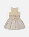 Deux Par Deux Girl's Bi-material Belted Dress Beiges In Beige