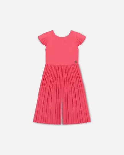 Deux Par Deux Babies'  Little Girl's Bi-material Pleated Wide Leg Jumpsuit Candy Pink