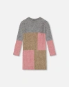 DEUX PAR DEUX DEUX PAR DEUX LITTLE GIRL'S COLORBLOCK SWEATER DRESS GRAY, GOLDEN AND PINK