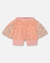 Deux Par Deux Little Girl's Crinkle Biker Short With Flower Mesh Skirt Light Old Pink In Light Old Pink