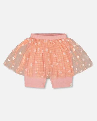 Deux Par Deux Babies'  Little Girl's Crinkle Biker Short With Flower Mesh Skirt Light Old Pink