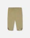 Deux Par Deux Little Girl's Crinkle Jersey Capri Legging Olive Green In Olive Green