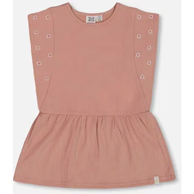 Deux Par Deux Babies'  Little Girl's Crinkle Jersey Tunic With Embroidery Dark Old Pink