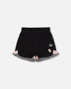 Deux Par Deux Little Girl's Crinkle Short With Frills Black And Butterflies In Black And Butterflies