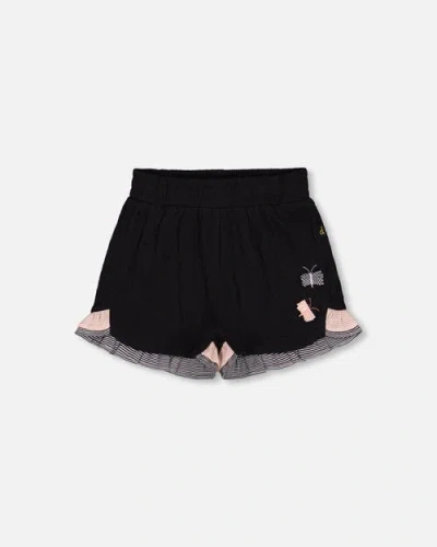 DEUX PAR DEUX DEUX PAR DEUX LITTLE GIRL'S CRINKLE SHORT WITH FRILLS BLACK AND BUTTERFLIES