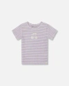 Deux Par Deux Little Girl's Crinkle Top With Applique White Checkered Lilac In White Checkered Lilac