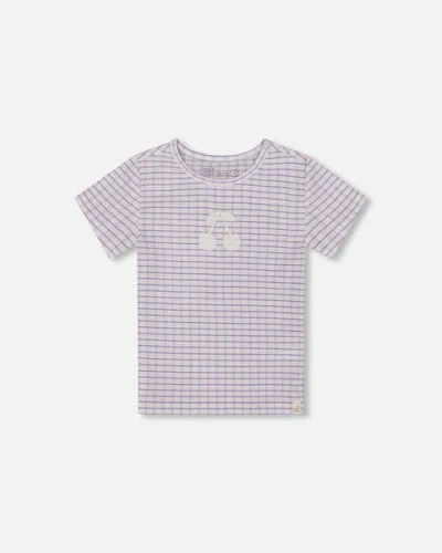 Deux Par Deux Kids'  Little Girl's Crinkle Top With Applique White Checkered Lilac