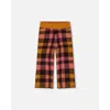 Deux Par Deux Little Girl's Cropped Wide Leg Pant Plaid Magenta And Brown In Plaid Pink & Brown