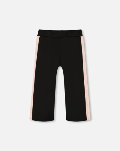 Deux Par Deux Kids'  Little Girl's Cropped Wide Leg Pant With Contrast Band Black In Anthracite