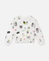 DEUX PAR DEUX LITTLE GIRL'S ELASTIC WAIST WAFFLE TOP OFF WHITE CAMERA PRINT